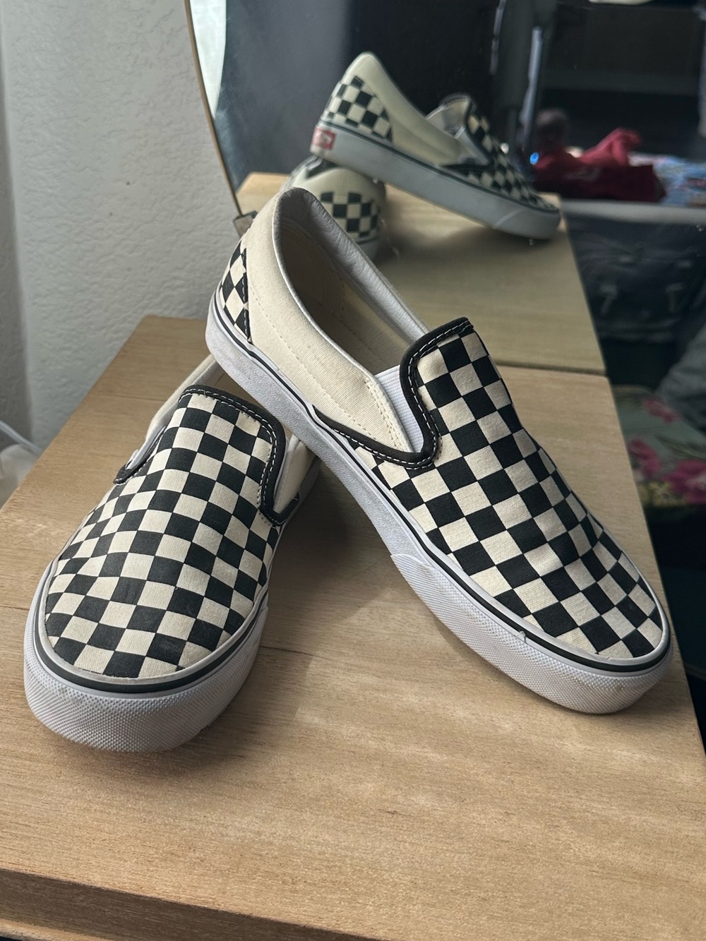 Vans Classic Slip-On Checkerboard Skate Shoes - Black & White - Picture 2 of 6